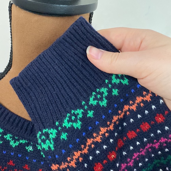 Talbots navy wool blend fair isle colorful sweater cardigan with sequins size L - Picture 10 of 13
